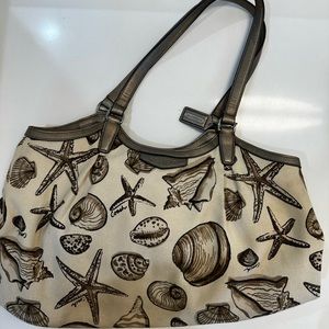 Coach Signature Stripe Shell Print Beach Starfish Shoulder Bag Tote